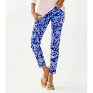EUC Lilly Pulitzer Pants South Ocean Skinny Crop Coastal Blue Whispurr Size 0